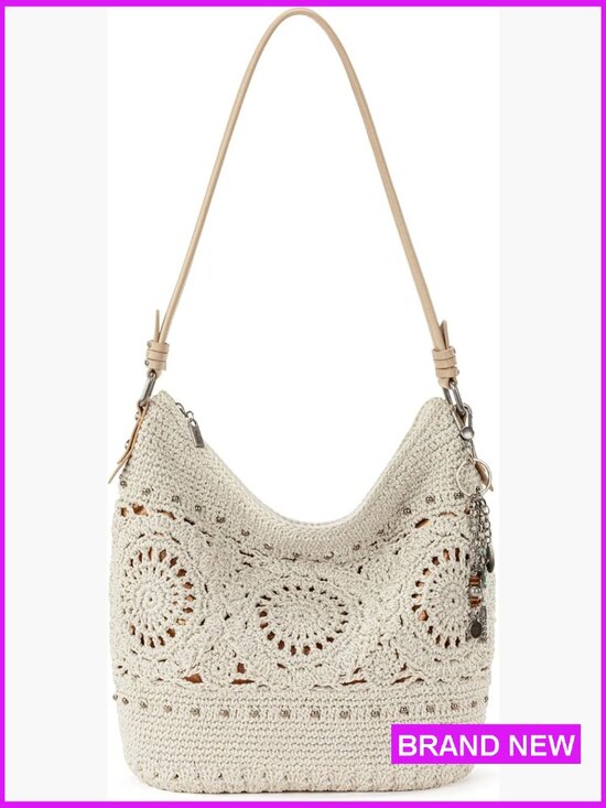 Handbags - Hand Crochet Hobo Bag Spacious Tote Purse with Zipper Pocket Travel Everyday
